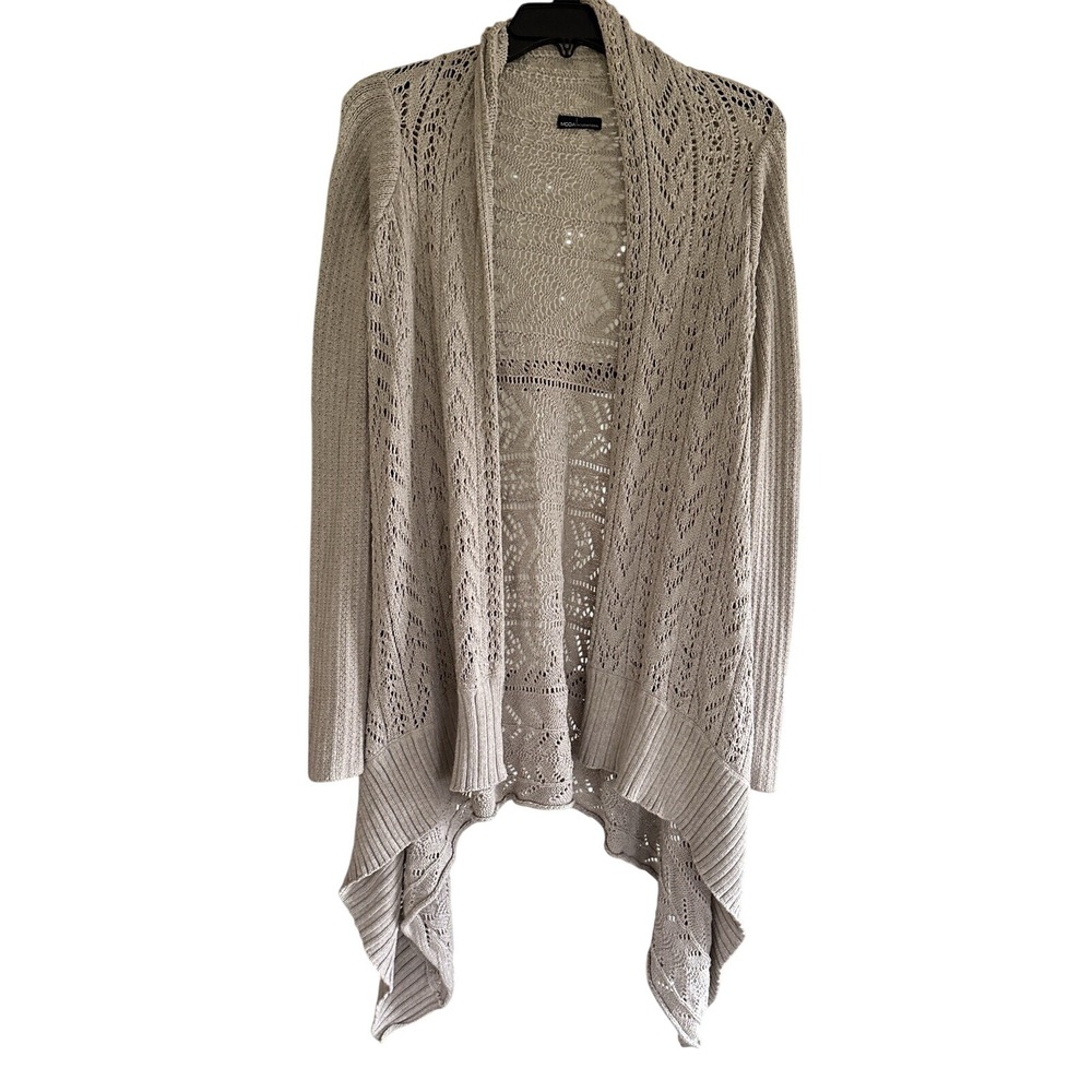 Moda International Sweater Woman's Sz Medium Beige Cotton Waterfall Sides.‎